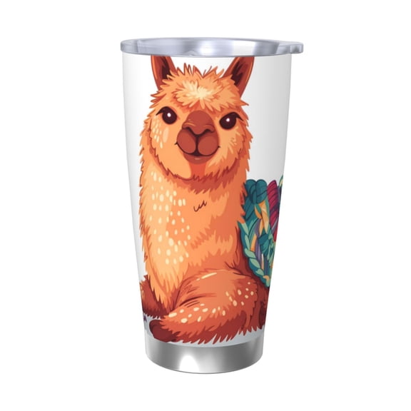 Logiee Cozy Knitting Llama Print 20OZ Car Cup with Lid, Stainless Steel Vacuum Insulated Double Wall Travel Tumbler, Durable Insulated Coffee Mug,Thermal Cup with Straw-Without Straw