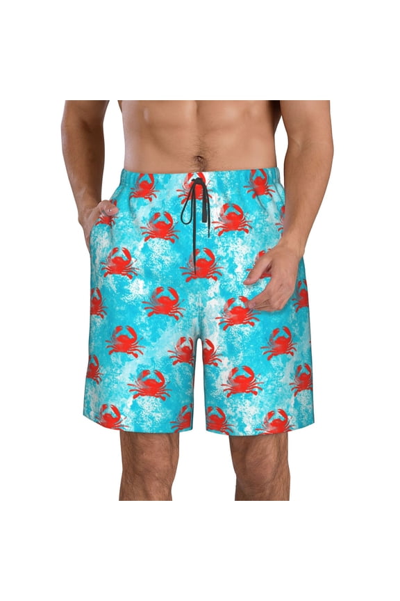 Crab Swims In The Ocean Print Mens Swim Trunks Quick Dry Board Shorts,Breathable Hawaii Beach Shorts Swimwear Bathing Suits-XX-Large