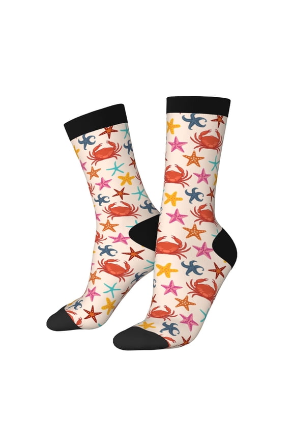 Crabs And Seastars Print Adult Socks for Men & Women,Calf Socks, Ankle Socks,Boots Socks,Breathable Casual Sock,Unisex Crew Socks