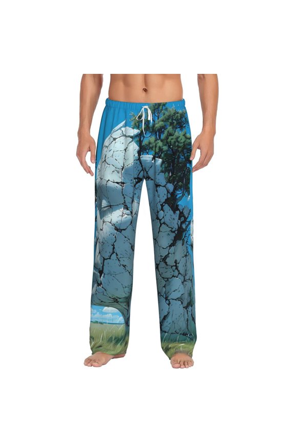 Cracked Earth Head Tree Print Pajama Pants for Men,Men’s Pajama Bottoms,Mens PJ Pants with Pockets & Button Fly-Medium