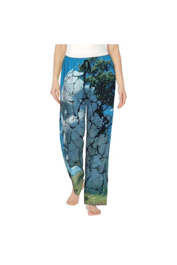 Cracked Earth Head Tree Print Women Pajama Pants,Comfy Pj Bottom with Pockets & Drawstring,Stretch Casual Sleepwear-Small