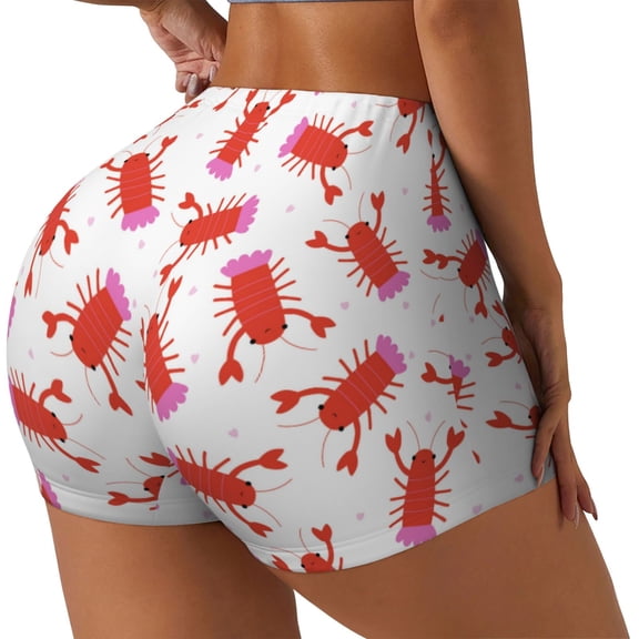 Logiee Crayfish And Hearts Print Women's Biker Shorts,Workout Gym Shorts,Scrunch Shorts,Tummy Control Hidden Scrunch Running Yoga Shorts-Medium