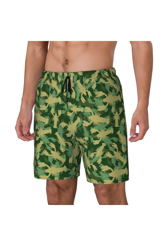 Crayfish Army Print Men's Swim Trunk,Quick Dry Board Shorts ,Men's Swim Trunks with Compression Liner, Bathing Suits with Pockets-Small