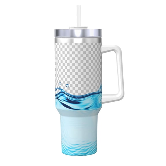 Logiee Crystal Clear Water Splash Print 40OZ Ice Bully Cup with Handle and Straw, Double Wall Stainless Steel Tumbler,Travel Coffee Cup with Lid, Summer Insulation and Cooling Cup