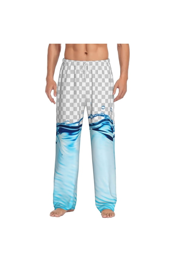 Crystal Clear Water Splash Print Pajama Pants for Men,Men’s Pajama Bottoms,Mens PJ Pants with Pockets & Button Fly-Large