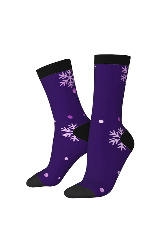 Crystal Purple Snowflake Print Adult Socks for Men & Women,Calf Socks, Ankle Socks,Boots Socks,Breathable Casual Sock,Unisex Crew Socks