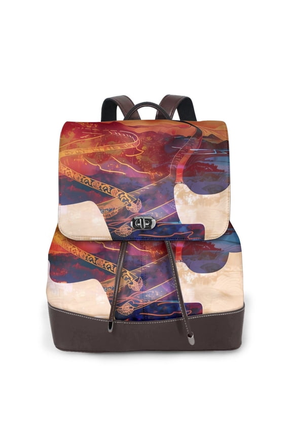 Logiee Cultural Silhouette Journey Print Backpack Purse for Women,Fashion Leather Backpack Purse,Women's Leather Backpack for Work College Travel