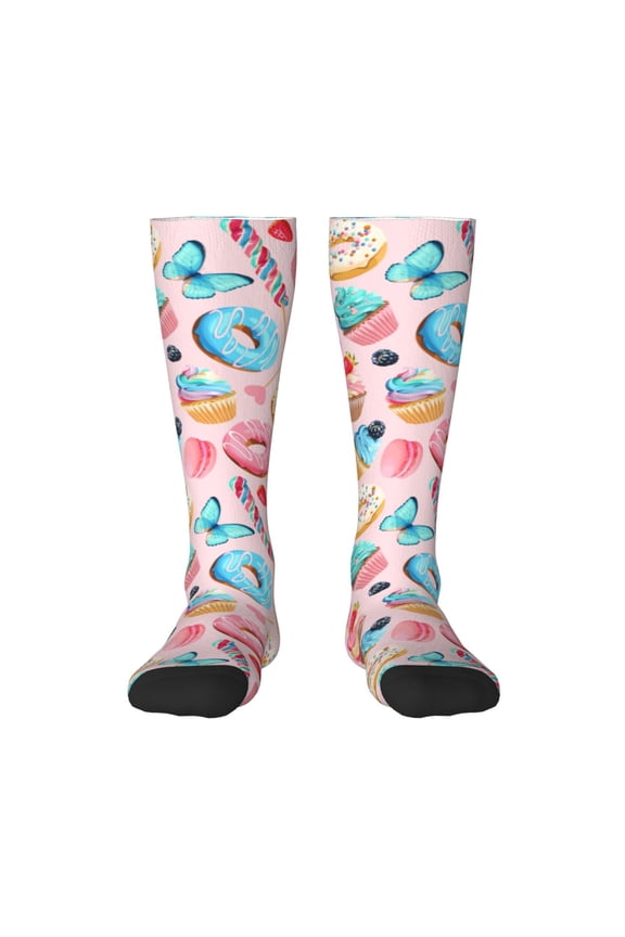 Cupcakes and Donuts Print Gift Stocking Stuffers,Adult Stockings,Novelty Socks,Funny Socks Birthday Running Walking Sleeping