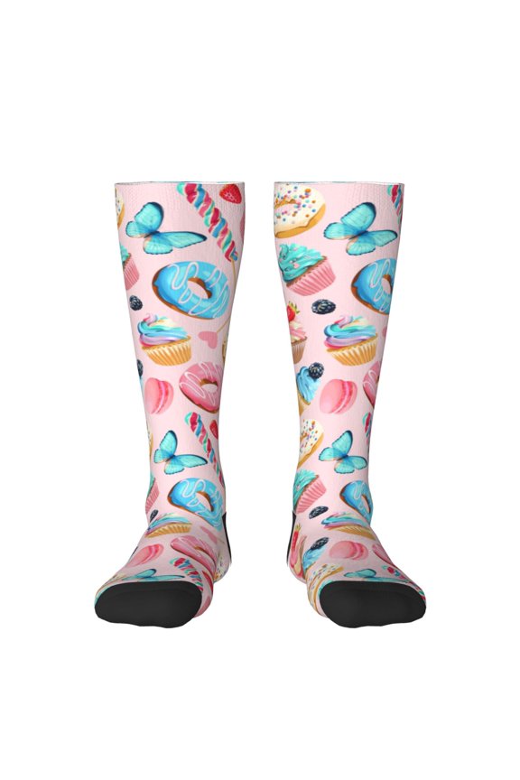 Cupcakes and Donuts Print Gift Stocking Stuffers,Adult Stockings,Novelty Socks,Funny Socks Birthday Running Walking Sleeping