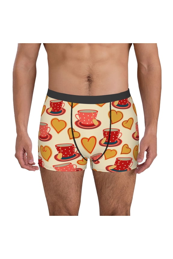 Cups of Tea Print Mens Boxer Briefs,Boxer Briefs for Men,Breathable Stretch Underwear,Boys Boxer Briefs-X-Large