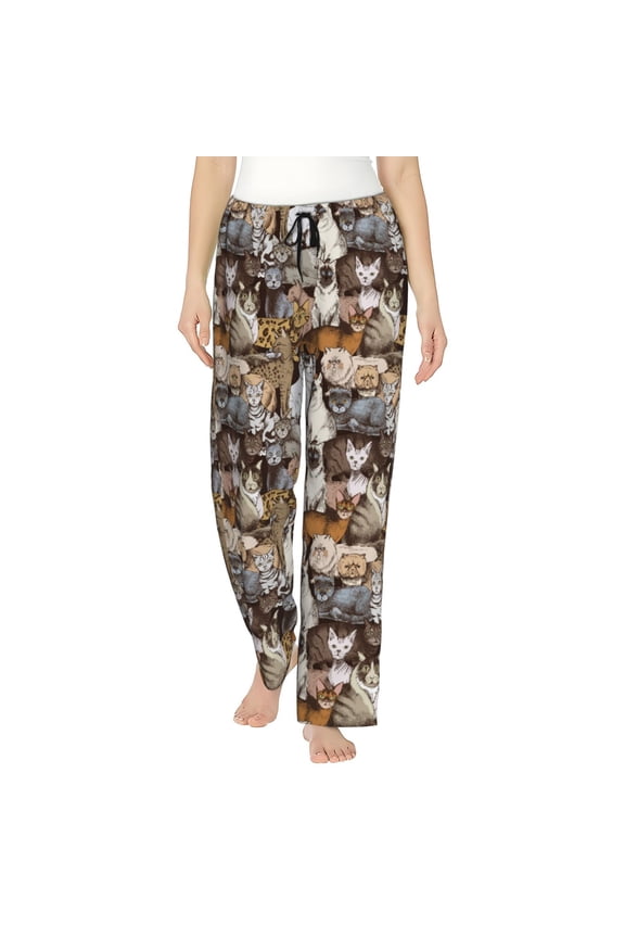 Cut Cats Print Women Pajama Pants,Comfy Pj Bottom with Pockets & Drawstring,Stretch Casual Sleepwear-XX-Large