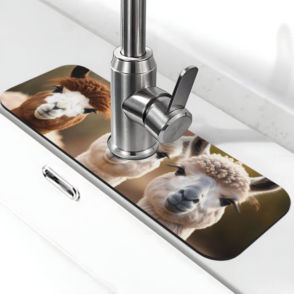 Logiee Cute Alpaca in Daze Print Kitchen Sink Splash Guard Faucet Mat for Splash Guard Behind Faucet Drip Catcher for Kitchen,Bathroom,Sink Mat,Dish Drying Mat,Bathroom-15" X 5.5"