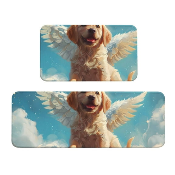 Logiee Cute Angel Winged Dog Print Kitchen Mats for Floor Sets of 2,Waterproof Kitchen Rugs,Non Slip Comfort Standing Mat Rug for Home,Runner,Sink,Office,Laundry