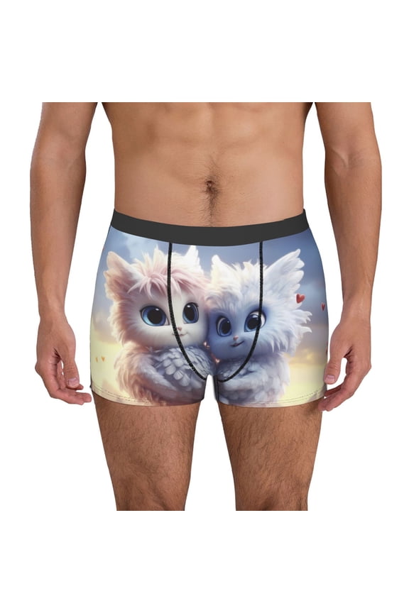 Cute Animal Couple Print Mens Boxer Briefs,Boxer Briefs for Men,Breathable Stretch Underwear,Boys Boxer Briefs-Large