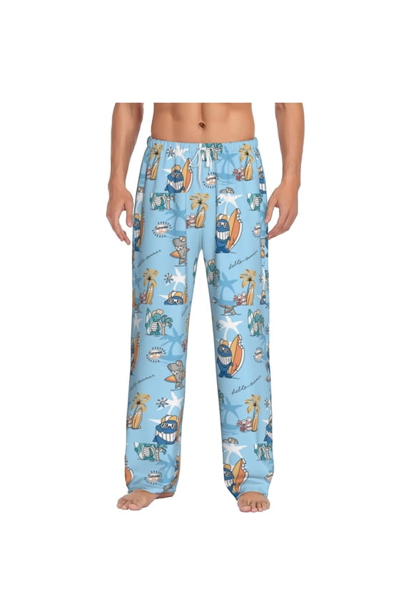 Cute Animals Surfers Print Pajama Pants for Men,Men’s Pajama Bottoms,Mens PJ Pants with Pockets & Button Fly-3X-Large