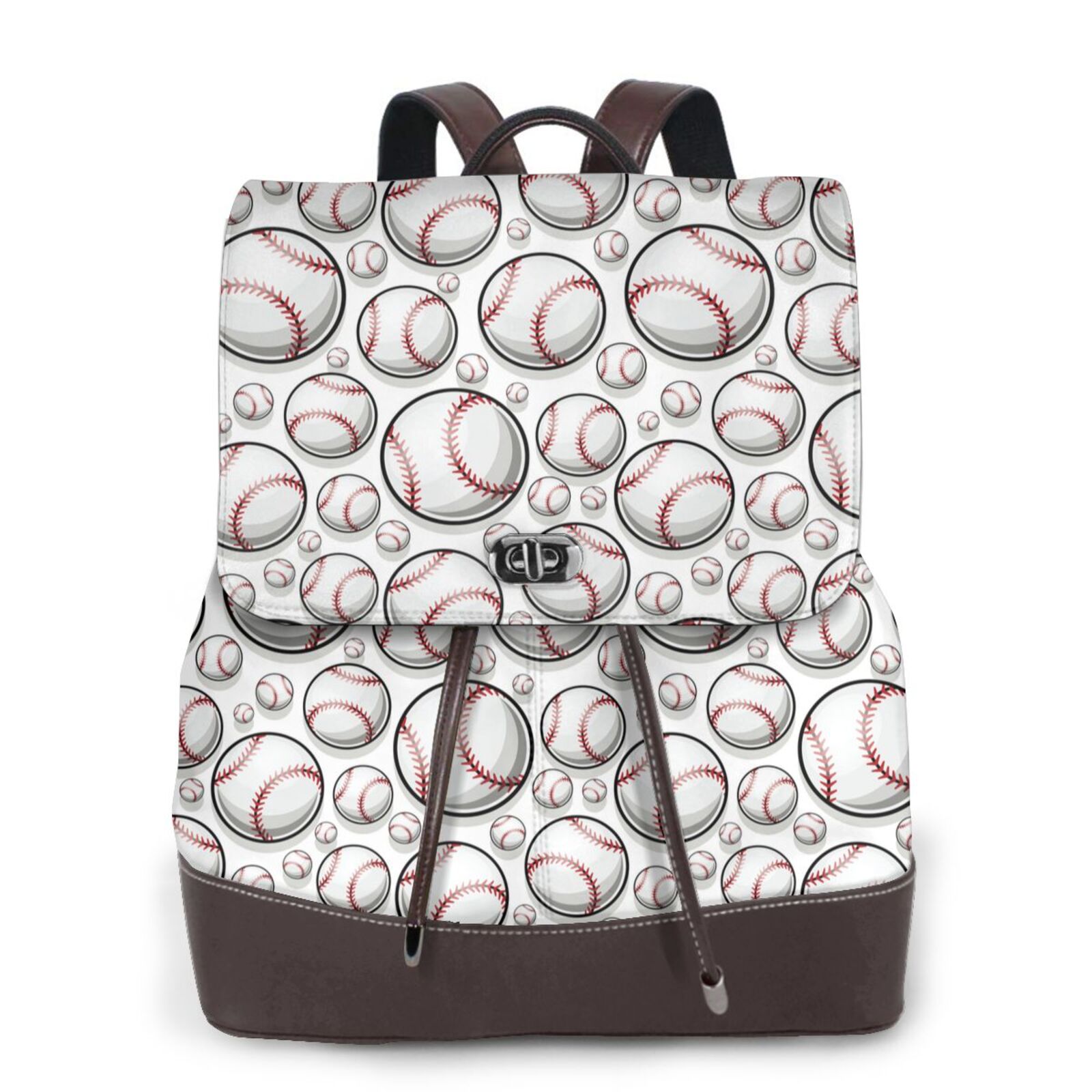 Logiee Cute Baseball Print Backpack Purse for Women,Fashion Leather Backpack Purse,Women's Leather Backpack for Work College Travel