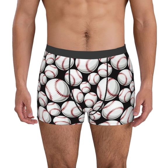 Logiee Cute Baseball Print Mens Boxer Briefs,Boxer Briefs for Men,Breathable Stretch Underwear,Boys Boxer Briefs-Small