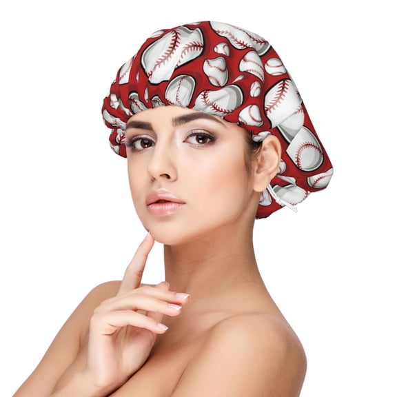 Logiee Cute Baseball Print Silk Bonnet Satin Bonnet for Sleeping Women and Men,Double Layer Hair Bonnet for Curly Braids Hair