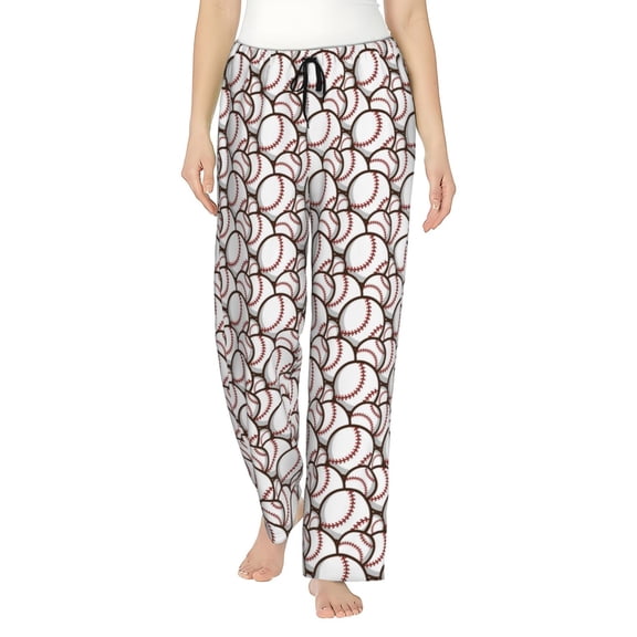 Logiee Cute Baseball Print Women Pajama Pants,Comfy Pj Bottom with Pockets & Drawstring,Stretch Casual Sleepwear-Medium