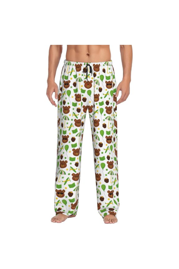 Cute Bear Print Pajama Pants for Men,Men’s Pajama Bottoms,Mens PJ Pants with Pockets & Button Fly-XX-Large