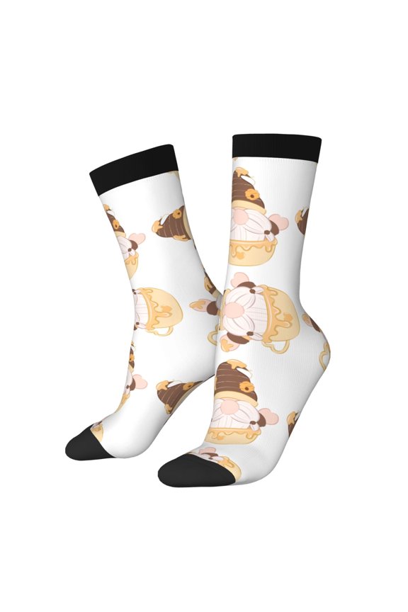 Cute Bee Gnome Print Adult Socks for Men & Women,Calf Socks, Ankle Socks,Boots Socks,Breathable Casual Sock,Unisex Crew Socks