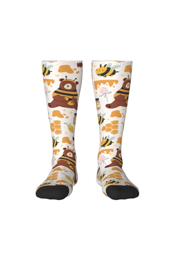Cute Bee Honey Jar Hive Bear Print Gift Stocking Stuffers,Adult Stockings,Novelty Socks,Funny Socks Birthday Running Walking Sleeping