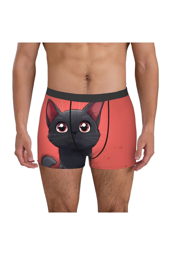 Cute Black Kitten Cartoon Print Mens Boxer Briefs,Boxer Briefs for Men,Breathable Stretch Underwear,Boys Boxer Briefs-XX-Large