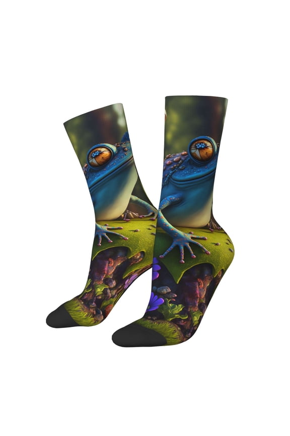 Cute Blue Frog Print Adult Socks for Men & Women,Calf Socks, Ankle Socks,Boots Socks,Breathable Casual Sock,Unisex Crew Socks