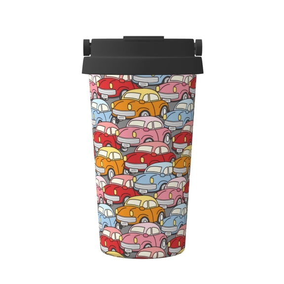 Logiee Cute Cars Print Stainless Steel Coffee Tumbler, Travel Coffee Mug, Insulated Coffee Mug with Lid, Spill Proof Coffee Cup, Portable Thermal Mug
