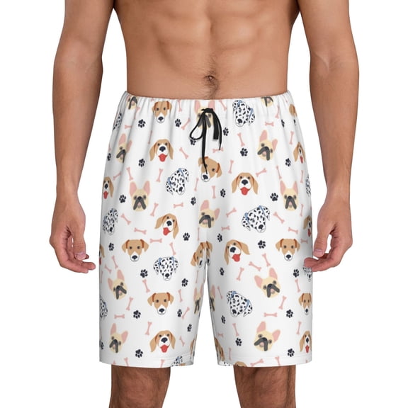 Logiee Cute Cartoon Dogs Print Men's Pajama Shorts with Drawstring & Pockets,Sleep Shorts for Men,Sleepwear Bottoms,Elastic Waistband Loungewear-Large