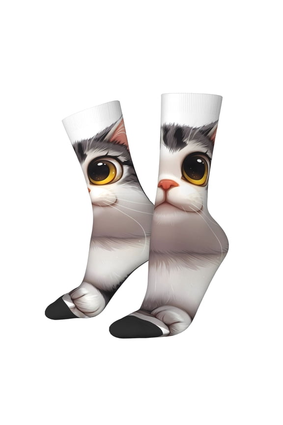 Cute Cartoon Kitten Print Adult Socks for Men & Women,Calf Socks, Ankle Socks,Boots Socks,Breathable Casual Sock,Unisex Crew Socks