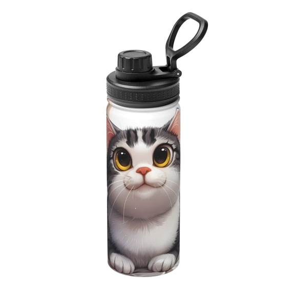 Logiee Cute Cartoon Kitten Print Water Bottle,18oz Sports Insulated Kettle for Cycling Gym Basketball Outdoor, Suitable as a Present