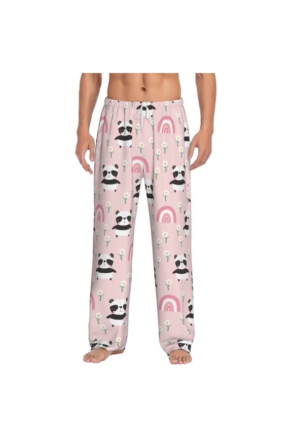 Cute Cartoon Panda Print Pajama Pants for Men,Men’s Pajama Bottoms,Mens PJ Pants with Pockets & Button Fly-Small