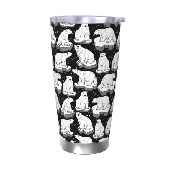 Logiee Cute Cartoon Polar Bear Print 20OZ Car Cup with Lid, Stainless Steel Vacuum Insulated Double Wall Travel Tumbler, Durable Insulated Coffee Mug,Thermal Cup with Straw-Without Straw