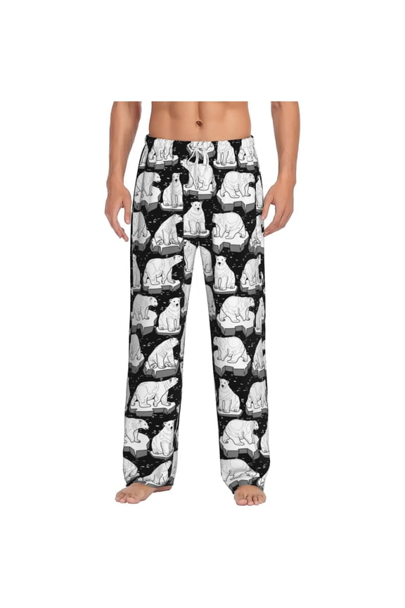 Cute Cartoon Polar Bear Print Pajama Pants for Men,Men’s Pajama Bottoms,Mens PJ Pants with Pockets & Button Fly-3X-Large