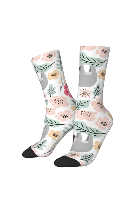 Cute Cartoon Sloth Print Adult Socks for Men & Women,Calf Socks, Ankle Socks,Boots Socks,Breathable Casual Sock,Unisex Crew Socks
