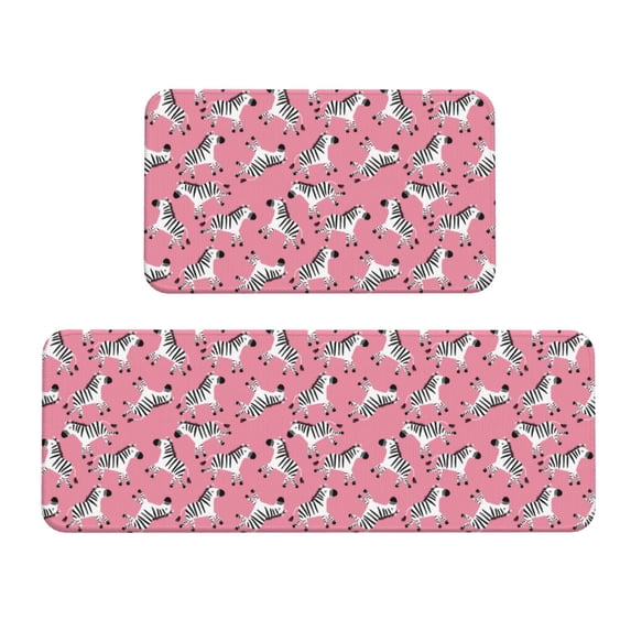 Logiee Cute Cartoon Zebra Print Kitchen Mats for Floor Sets of 2,Waterproof Kitchen Rugs,Non Slip Comfort Standing Mat Rug for Home,Runner,Sink,Office,Laundry