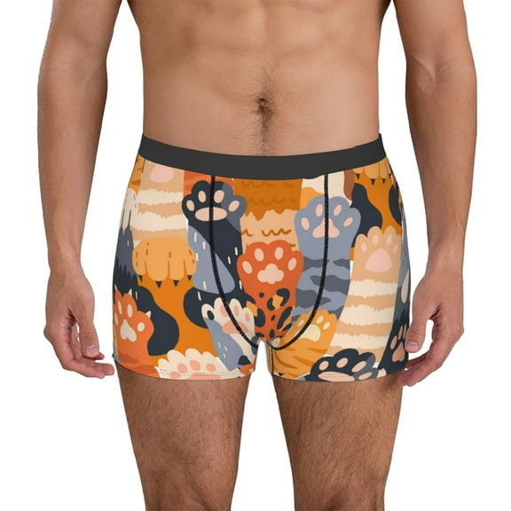 Logiee Cute Cat Paw Print Mens Boxer Briefs,Boxer Briefs for Men,Breathable Stretch Underwear,Boys Boxer Briefs-Large