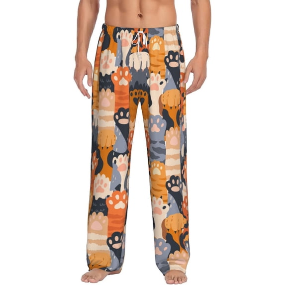 Logiee Cute Cat Paw Print Pajama Pants for Men,Men’s Pajama Bottoms,Mens PJ Pants with Pockets & Button Fly-X-Large