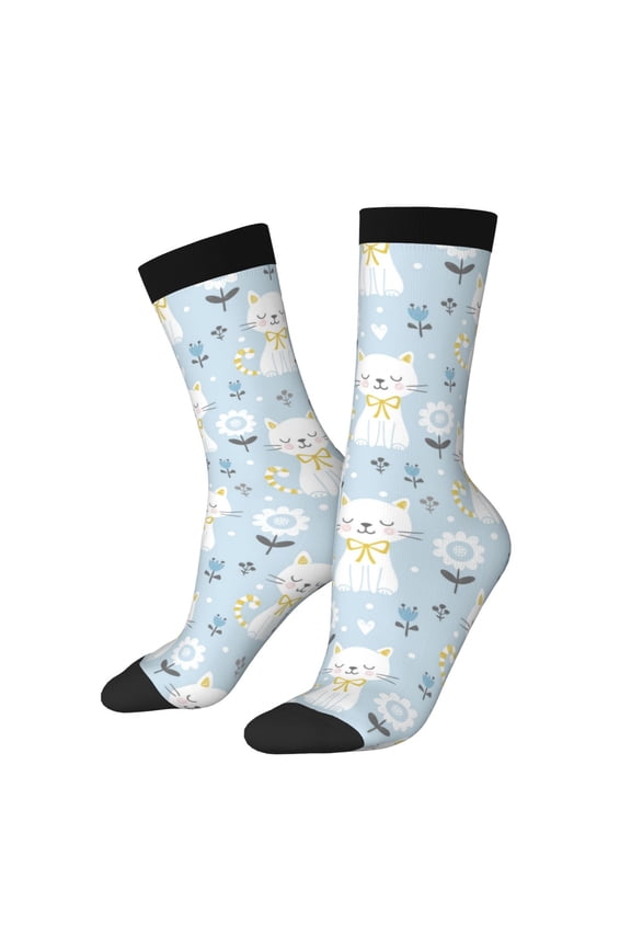 Cute Cat Print Adult Socks for Men & Women,Calf Socks, Ankle Socks,Boots Socks,Breathable Casual Sock,Unisex Crew Socks