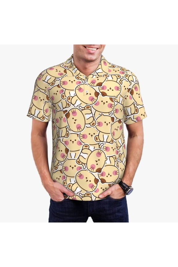 Cute Cats 4 Print Mens Polo Shirts,Mens Golf Polo Shirts,Short Sleeve Casual Polo Shirts for Men,Summer Fashion Beach Shirts-Large