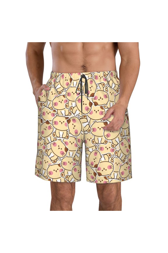 Cute Cats 4 Print Mens Swim Trunks Quick Dry Board Shorts,Breathable Hawaii Beach Shorts Swimwear Bathing Suits-Small
