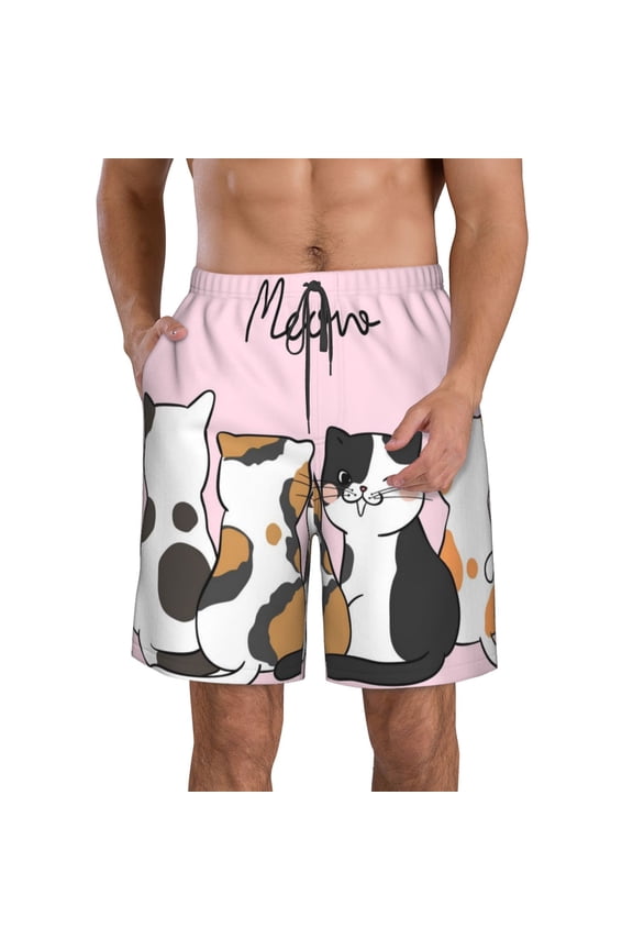 Cute Cats Print Mens Swim Trunks Quick Dry Board Shorts,Breathable Hawaii Beach Shorts Swimwear Bathing Suits-