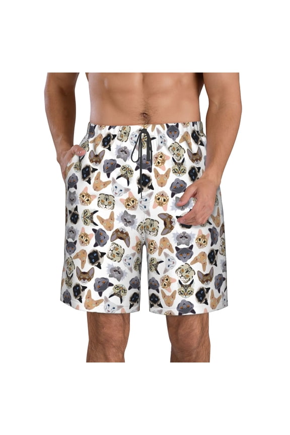 Cute Cats Print Mens Swim Trunks Quick Dry Board Shorts,Breathable Hawaii Beach Shorts Swimwear Bathing Suits-