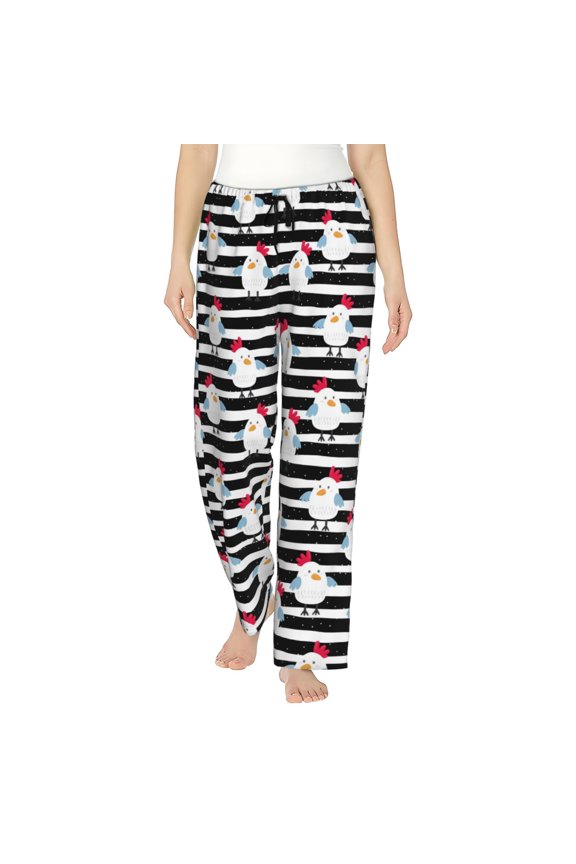 Cute Chicken Print Women Pajama Pants,Comfy Pj Bottom with Pockets & Drawstring,Stretch Casual Sleepwear-Large