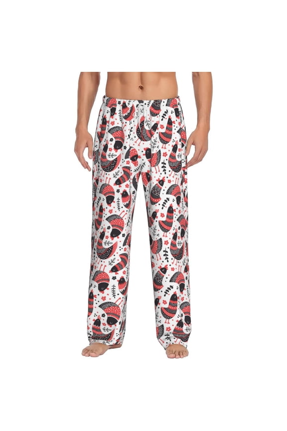 Cute Chickens Print Pajama Pants for Men,Men’s Pajama Bottoms,Mens PJ Pants with Pockets & Button Fly-X-Large