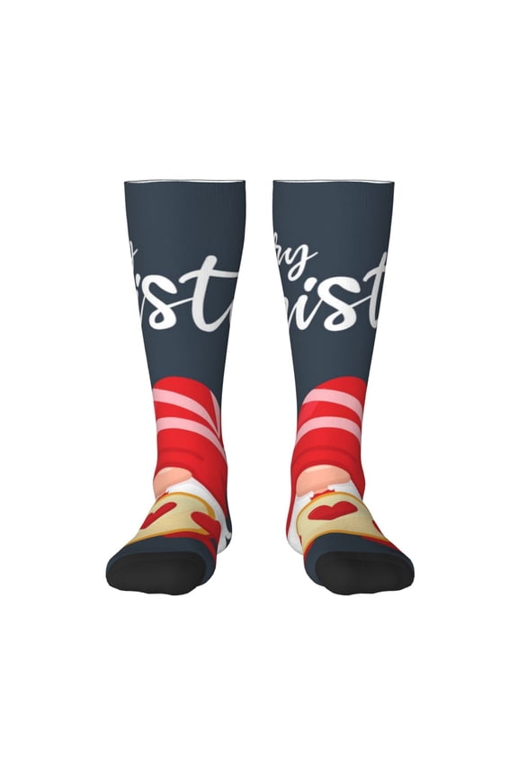 Cute Christmas Gnomes (2) Print Gift Stocking Stuffers,Adult Stockings,Novelty Socks,Funny Socks Birthday Running Walking Sleeping
