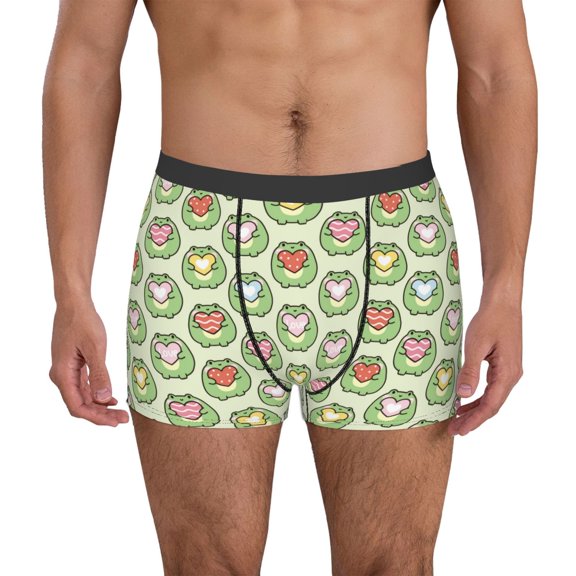 Logiee Cute Chubby Frog Print Mens Boxer Briefs,Boxer Briefs for Men,Breathable Stretch Underwear,Boys Boxer Briefs-Medium