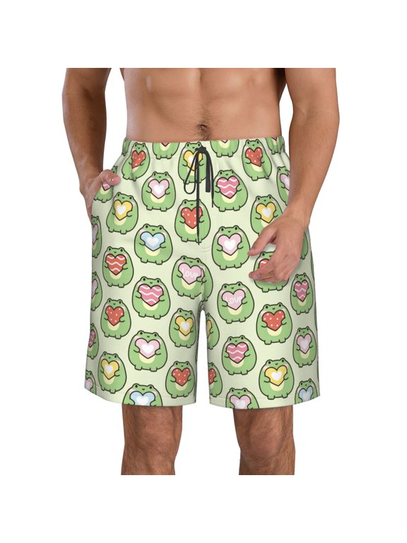 Cute Chubby Frog Print Mens Swim Trunks Quick Dry Board Shorts,Breathable Hawaii Beach Shorts Swimwear Bathing Suits-Small