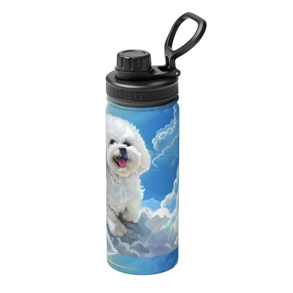 Logiee Cute Cloud Bichon Frise Print Water Bottle,18oz Sports Insulated Kettle for Cycling Gym Basketball Outdoor, Suitable as a Present